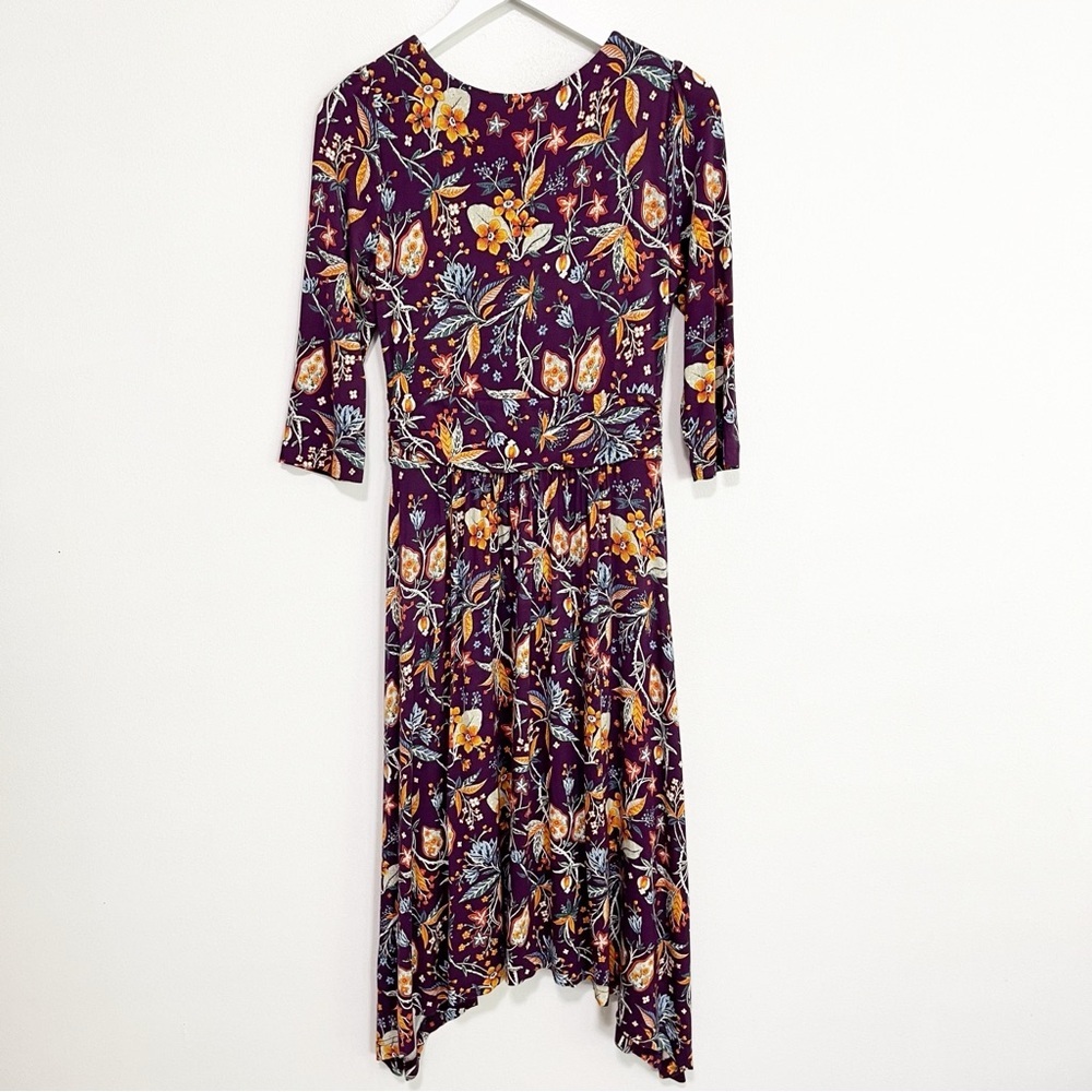 Anthropologie Purple Floral Tie-Front Midi Dress with Yellow Accents - Picture 6 of 10